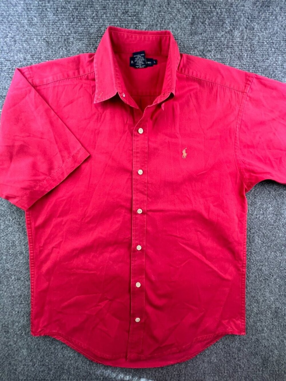 Ralph Lauren Button Up Shirt Men’s Large Red Salmon Cotton Short Sleeve Woven